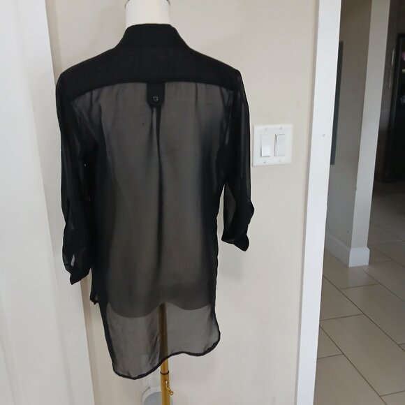 Akira Chicago Top Blouse Women’s Medium Black Sheer Long Sleeve Pullover - Picture 6 of 11